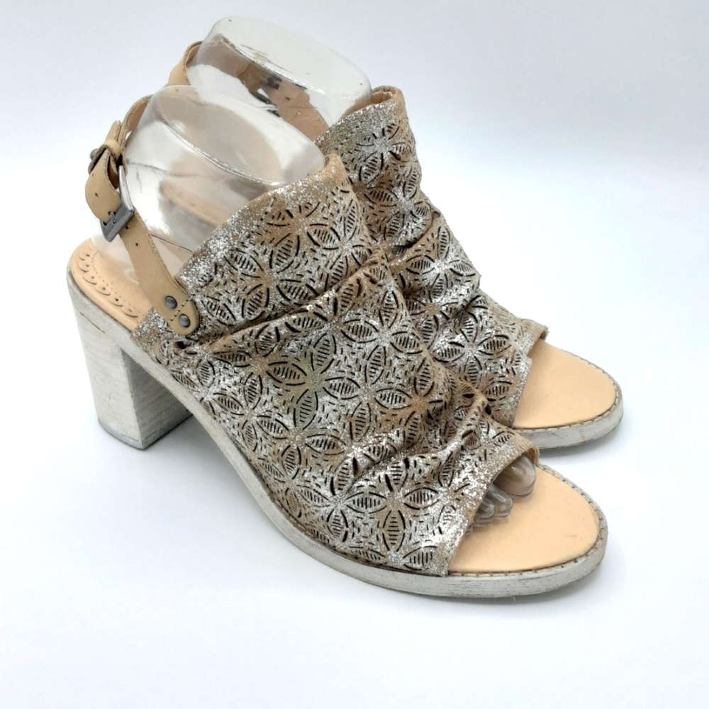 Naughty Monkey Metalliac Leather Block Heel Shoe Size 8.5M.